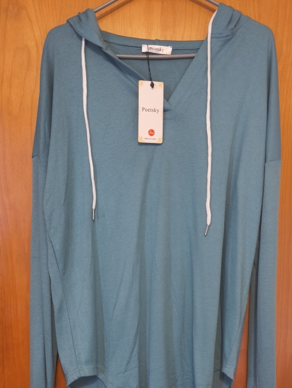 Women’s Hooded V-Neck Top in Teal Blue
